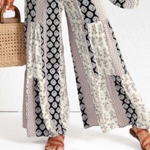 ePretty Monochrome Patchwork Wide-Leg Pants